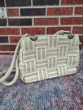 Warren Reed Made In Italy | Woven Cream Shoulder Bag with Braided Strap